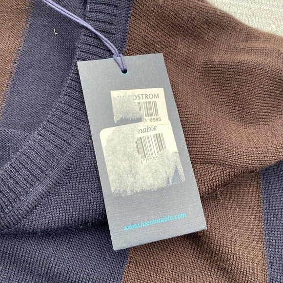 Faconnable Brown and Navy Blue Vertical Stripe Merino Wool Crewneck Sweater NWT - Picture 5 of 9